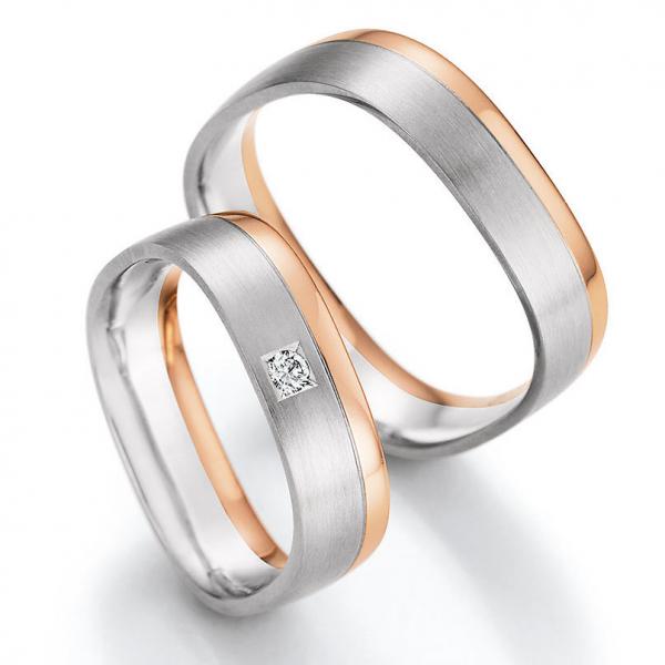 Nowotny-Collection Ruesch Trauringe Weiss-Rotgold 66/49090-055 + 66/49100-055